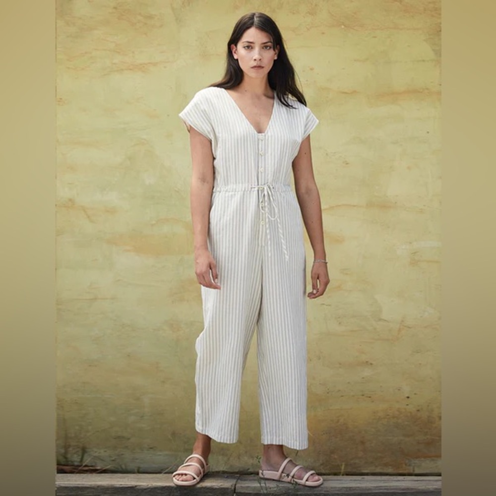 Ali Golden Beige Striped Jumpsuit size Medium